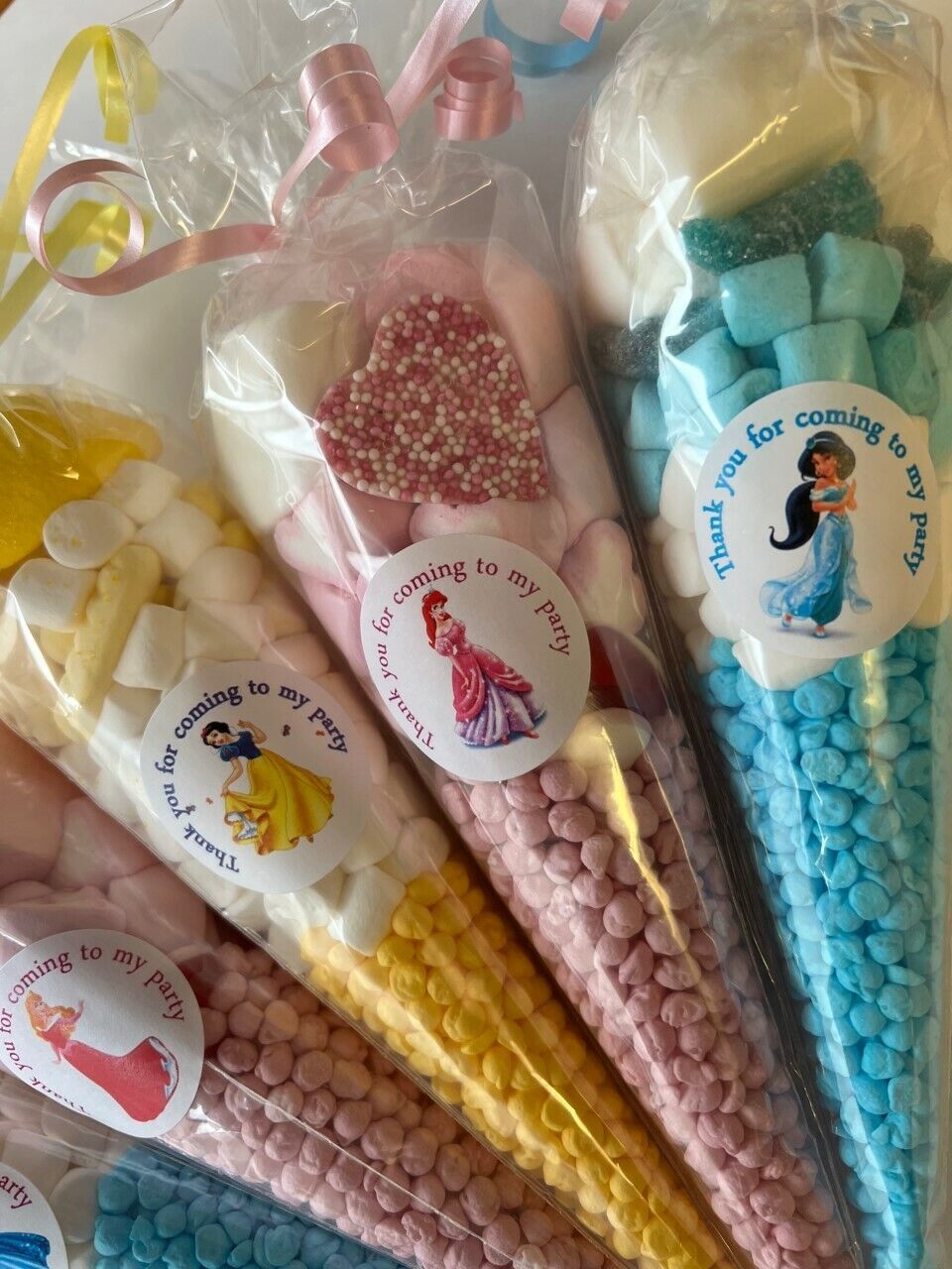 Sets of 5 Princess Filled Party Sweet Cones & Stickers Party Bag Fillers