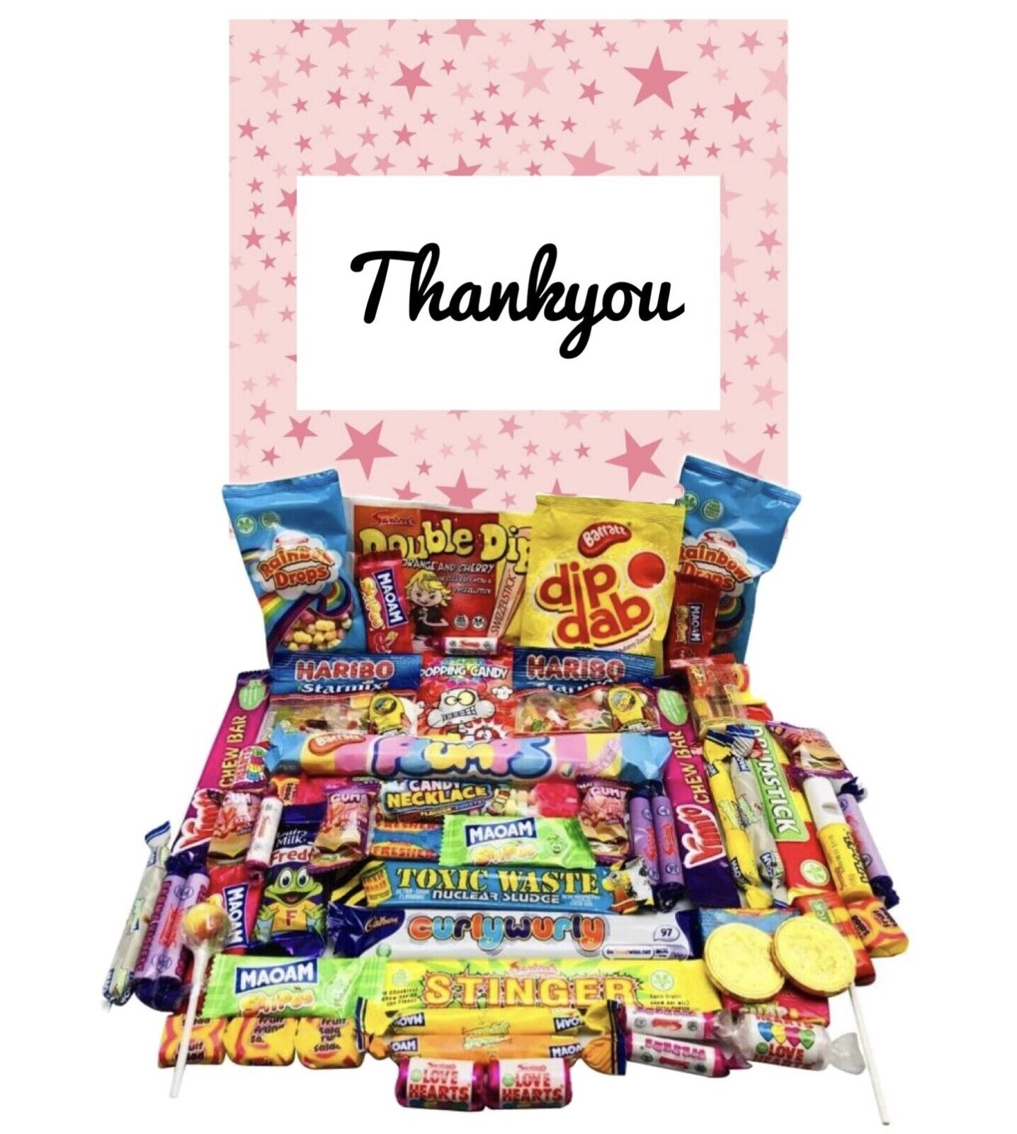 Thank You Pink Gift Pick n Mix Retro Gummy Sweets Chocolate Hamper Present