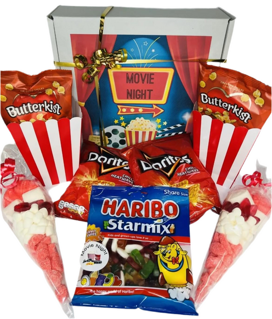 Movie Date Night Box For 2 Butterkist Popcorn Sweet Cones Doritos Treats Hamper