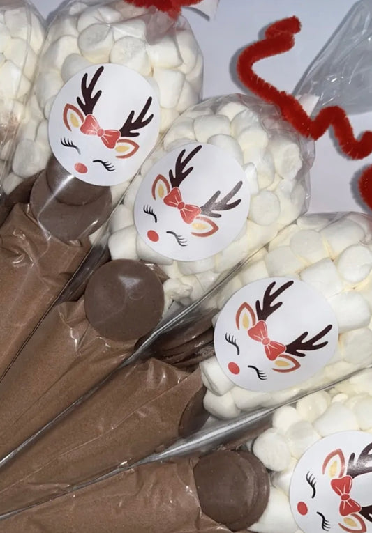 Mrs Reindeer Hot Chocolate, Handmade Cone Christmas Eve Cones