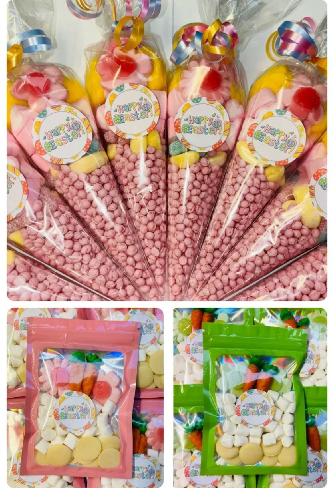 Happy Easter Party Kids Sweet Pouch Party Bags Candy Pick n Mix Green or Pink