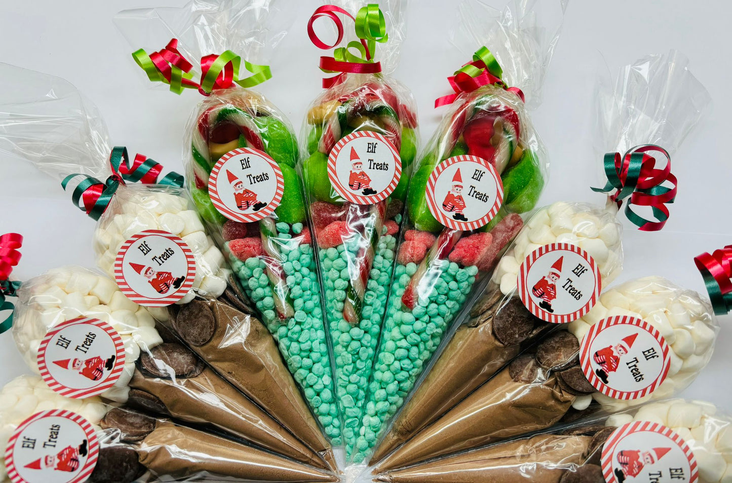 Christmas Elf Treats Milkshake, Hot Chocolate or Sweet Filled Cone Party Cones