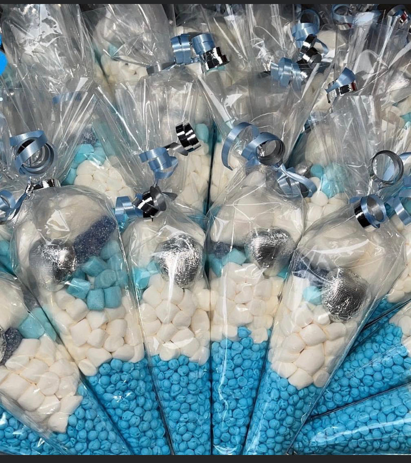 Blue & Silver Chocolate Heart Sweet Cone Wedding Birthday Christening Sweet Cones Party Bags Fillers