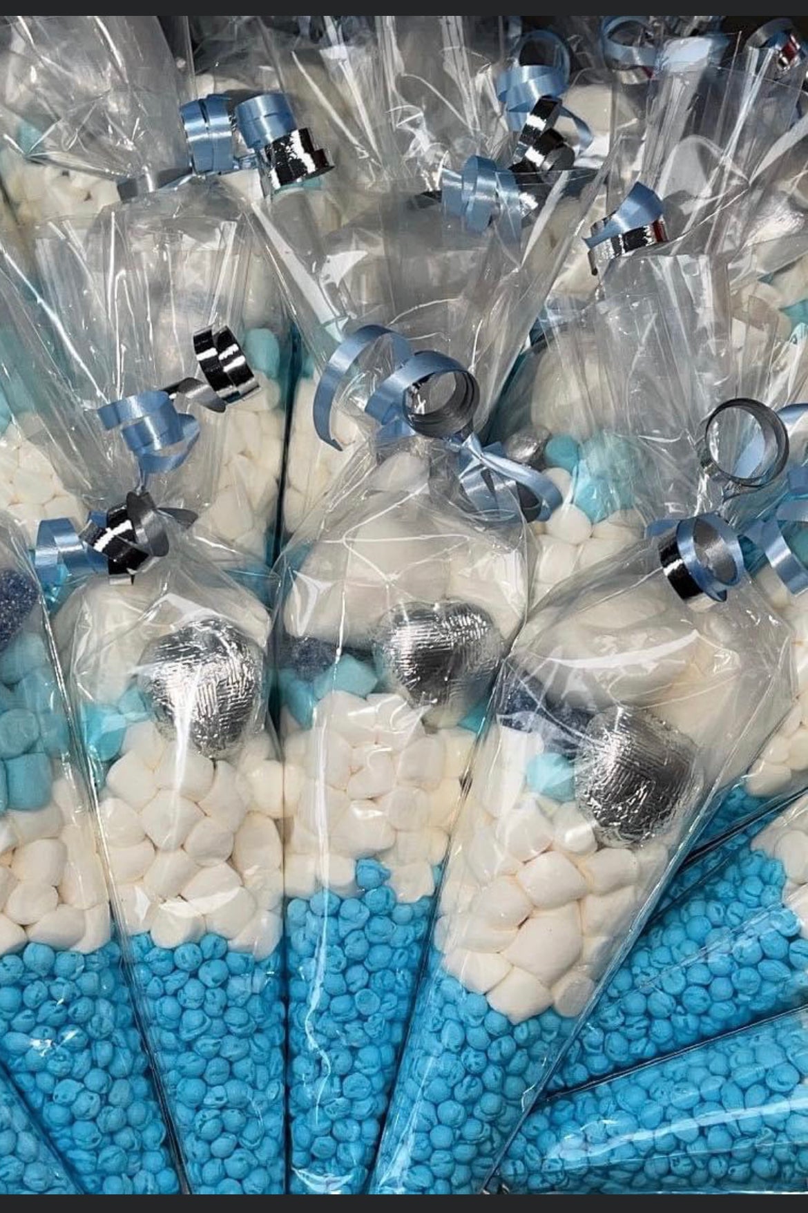 Blue & Silver Chocolate Heart Sweet Cone Wedding Birthday Christening Sweet Cones Party Bags Fillers