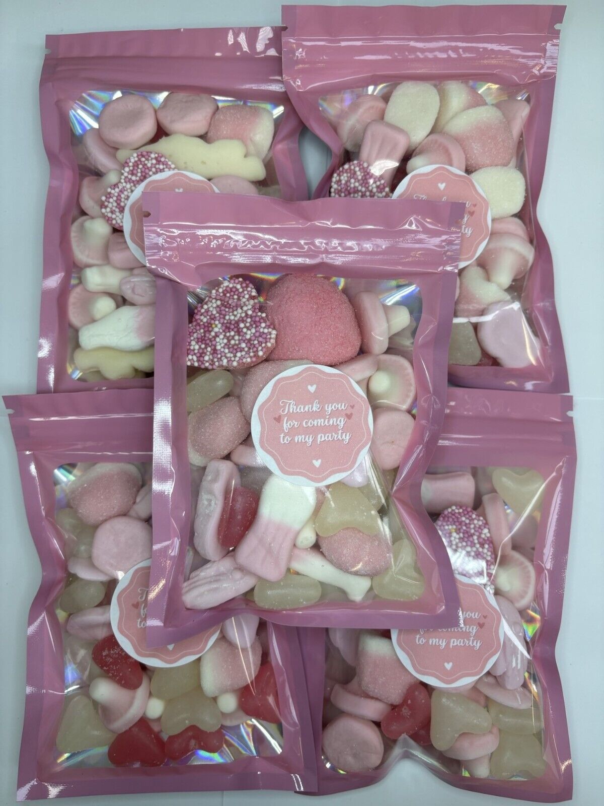 Thank You Birthday Gummy Jelly Sweet Pouch Party Bag Pink Pick N Mix 100g