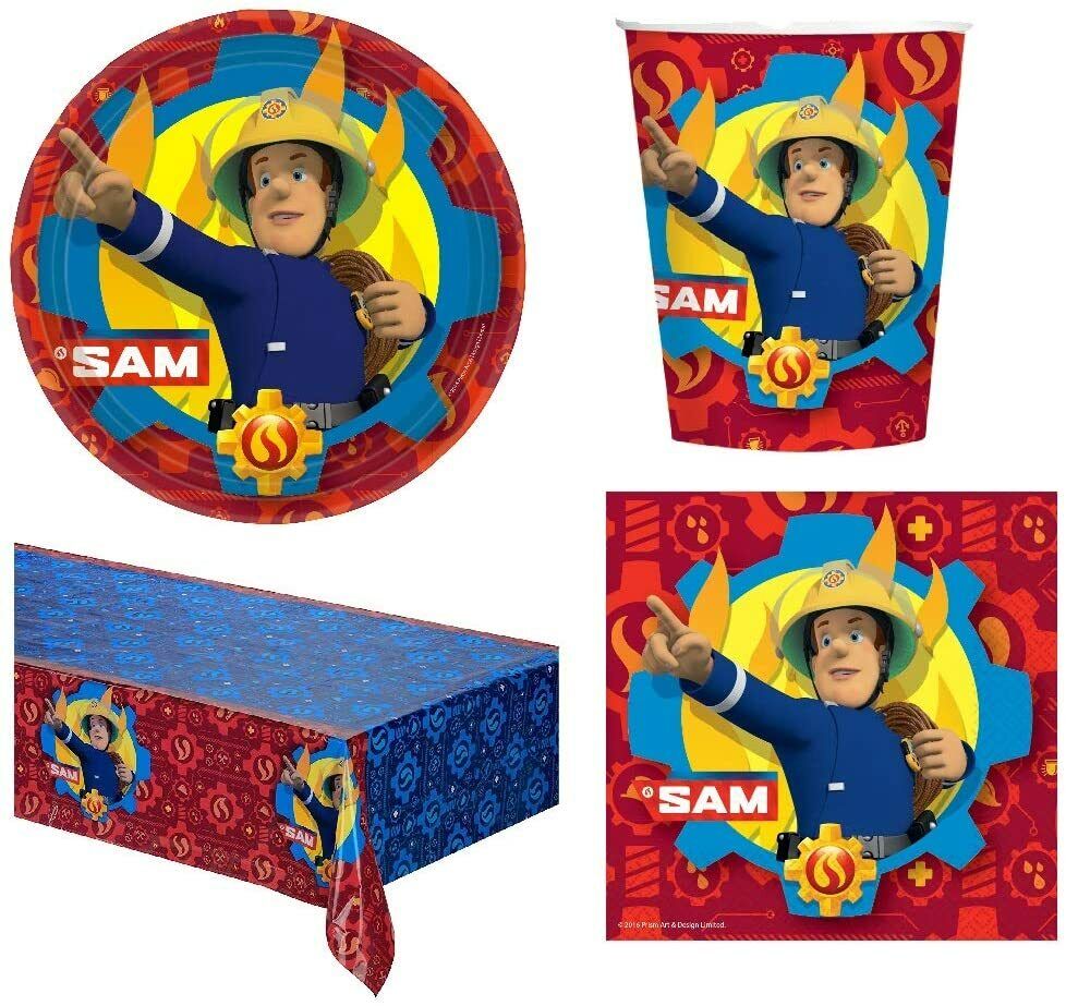 Fireman Sam Kids Party Tableware Bundle For 16 - Cups Napkins Tablecover Plates