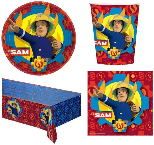 Fireman Sam Kids Party Tableware Bundle For 16 - Cups Napkins Tablecover Plates