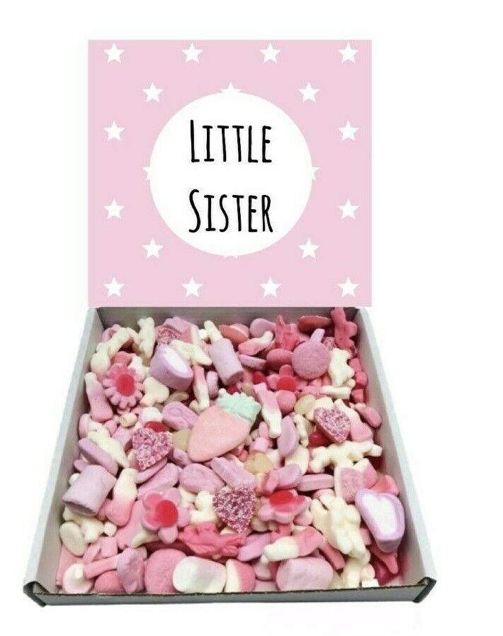 Little Sister Gift Pick n Mix 1kg Pink Sweets Box Gummy Hamper Gift Present