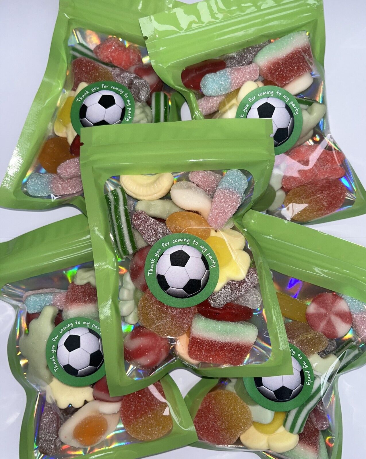 Green Football Footy Birthday Gummy Jelly Sweet Pouch Party Bag Kids Pick n Mix