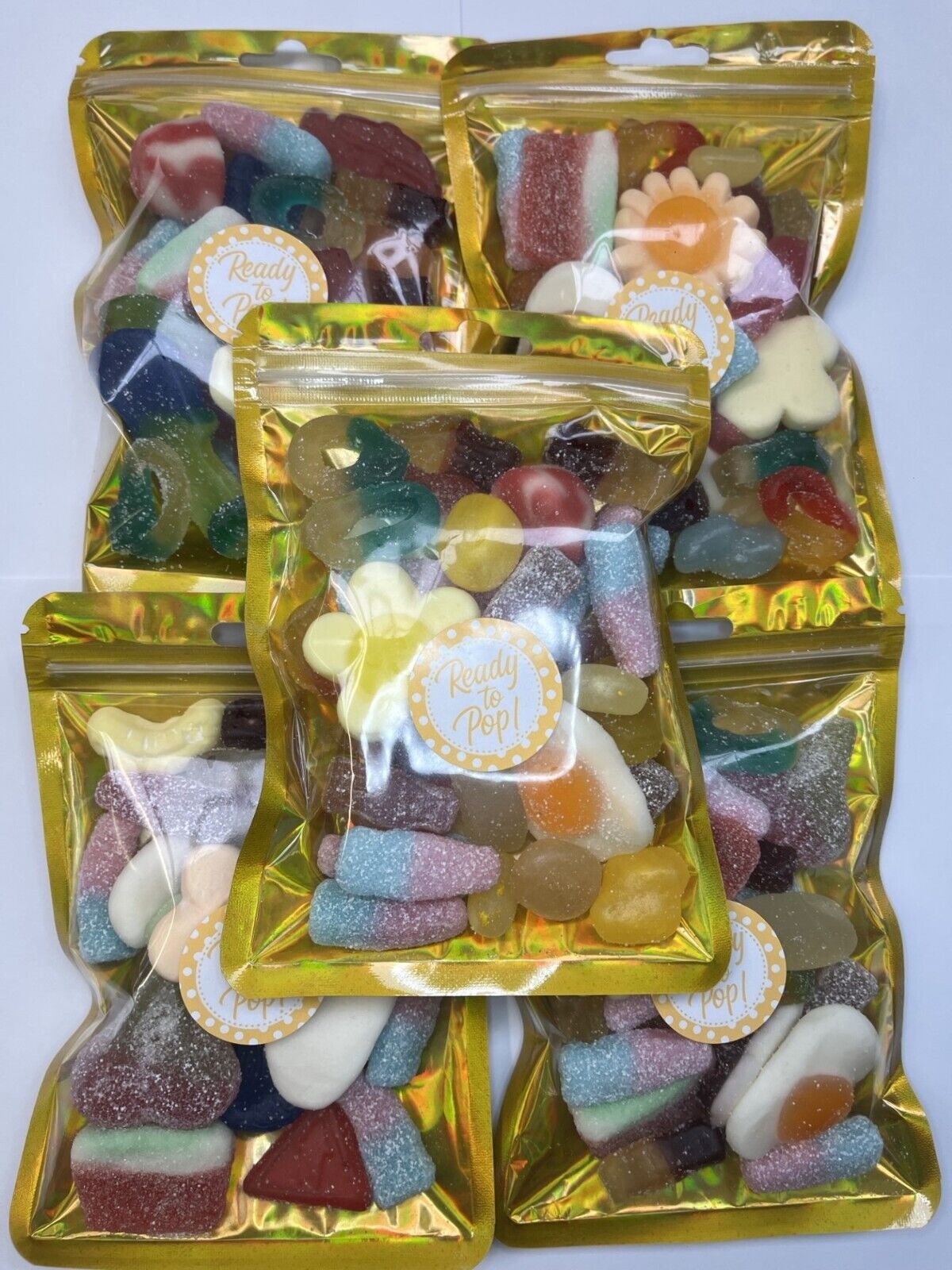 Ready To Pop Baby Shower Gummy Jelly Sweet Pouch Party Bag Yellow Pick Mix 100g