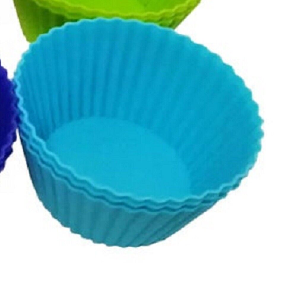 Set of 12 Non Stick Reusable Silicone Cupcake Cases Cup Cake Case 7x3.5cm