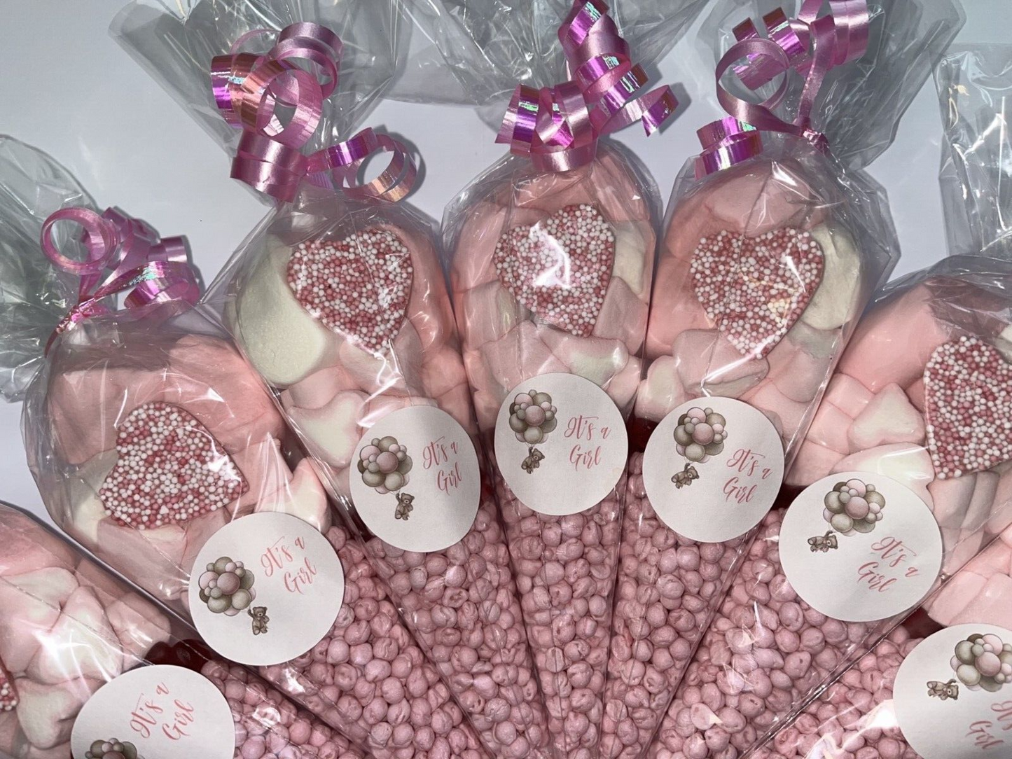 It's A Girl Teddy Baby Shower Favours Sweet Candy Cones Party Bag Filled 19cm