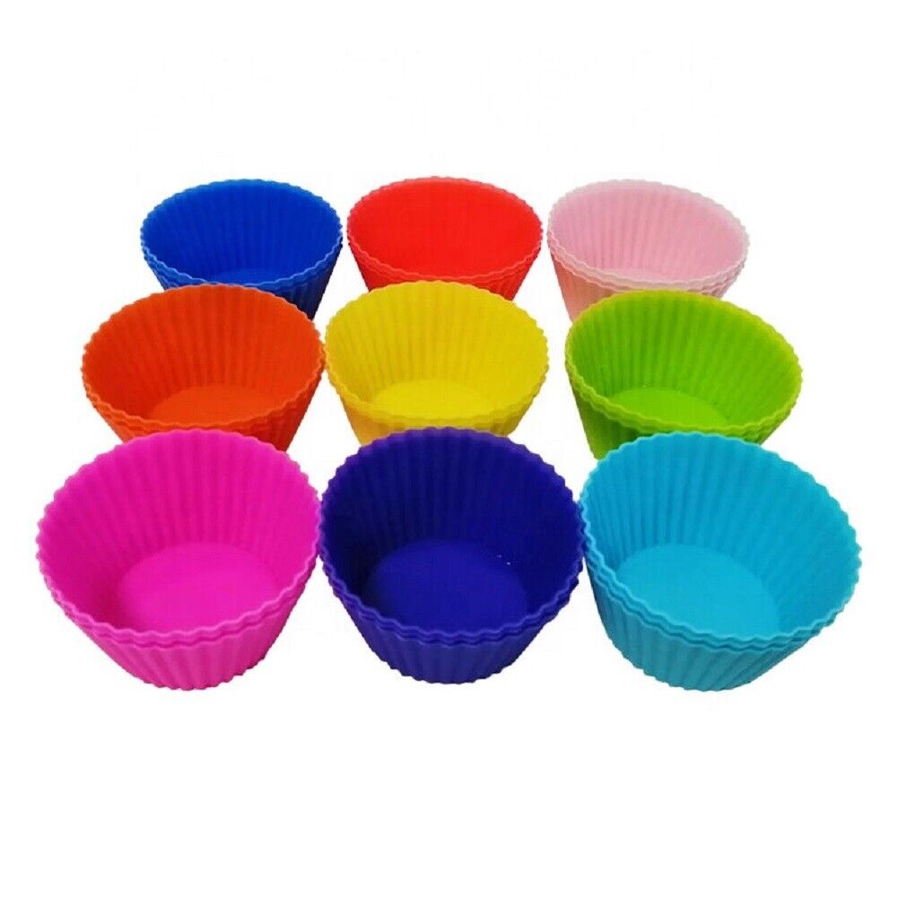 Set of 12 Non Stick Reusable Silicone Cupcake Cases Cup Cake Case 7x3.5cm