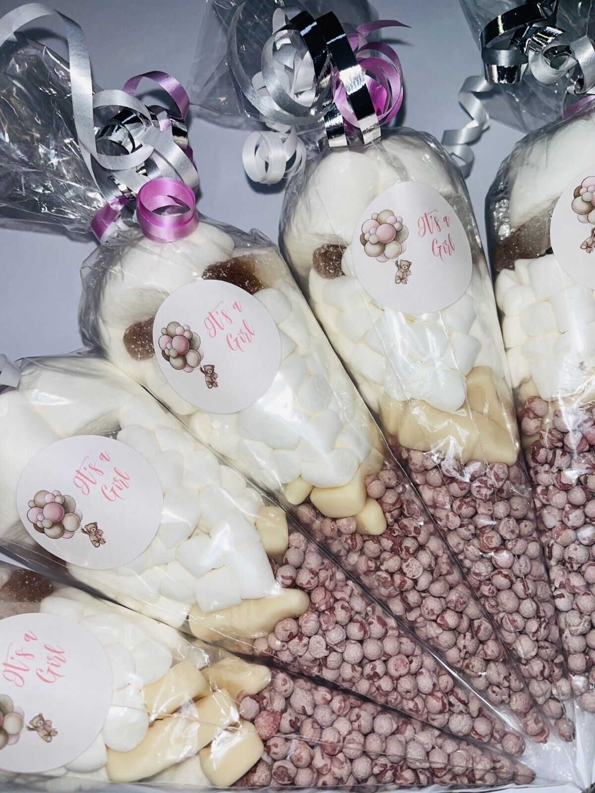 It's A Girl Teddy Baby Shower Favours Sweet Candy Cones Party Bag Filled Nude