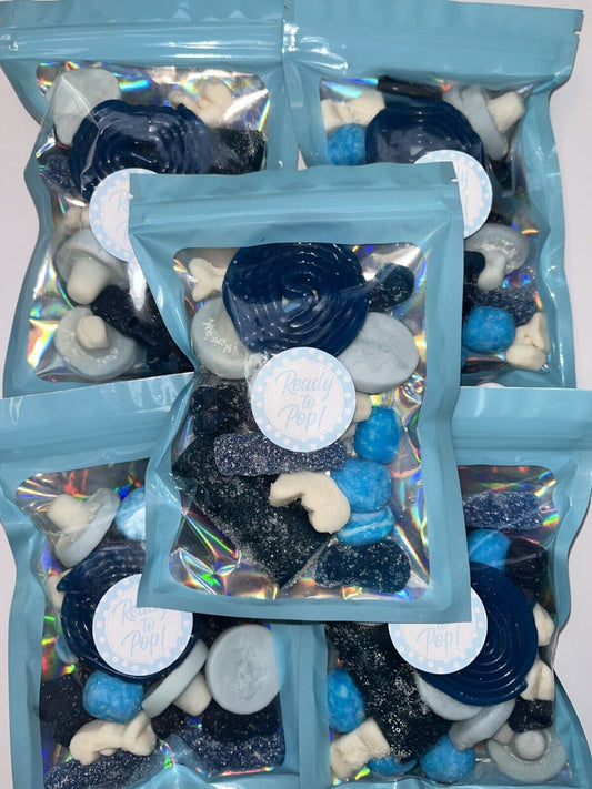 Ready To Pop Baby Shower Gummy Jelly Sweet Pouch Party Bag Blue Pick N Mix 100g