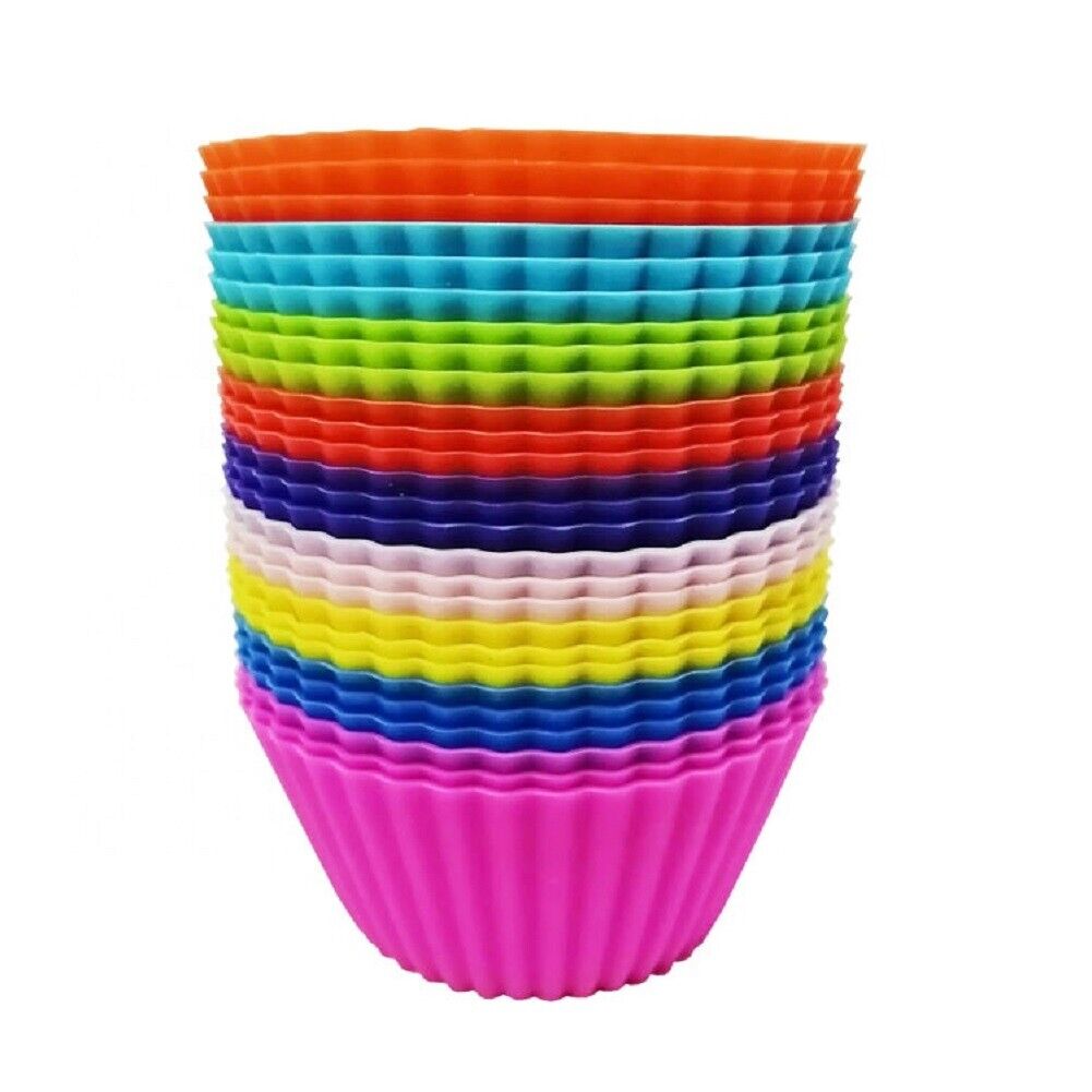 Set of 12 Non Stick Reusable Silicone Cupcake Cases Cup Cake Case 7x3.5cm