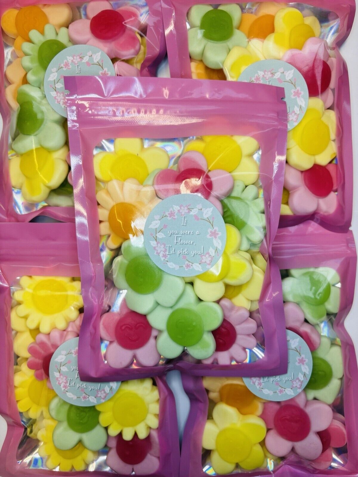 Mum Flowers Gummy Jelly Sweet Pouch  Bag Pink Pick Mix Gift Mothers Day , Birthday,Christmas,Easter