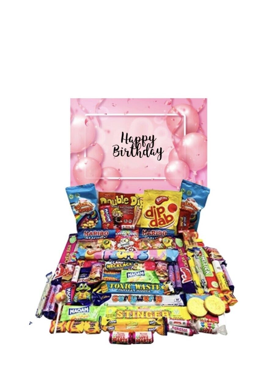 Personalised Happy Birthday Pink Pick N Mix Retro Sweets Box Candy Hamper Gift