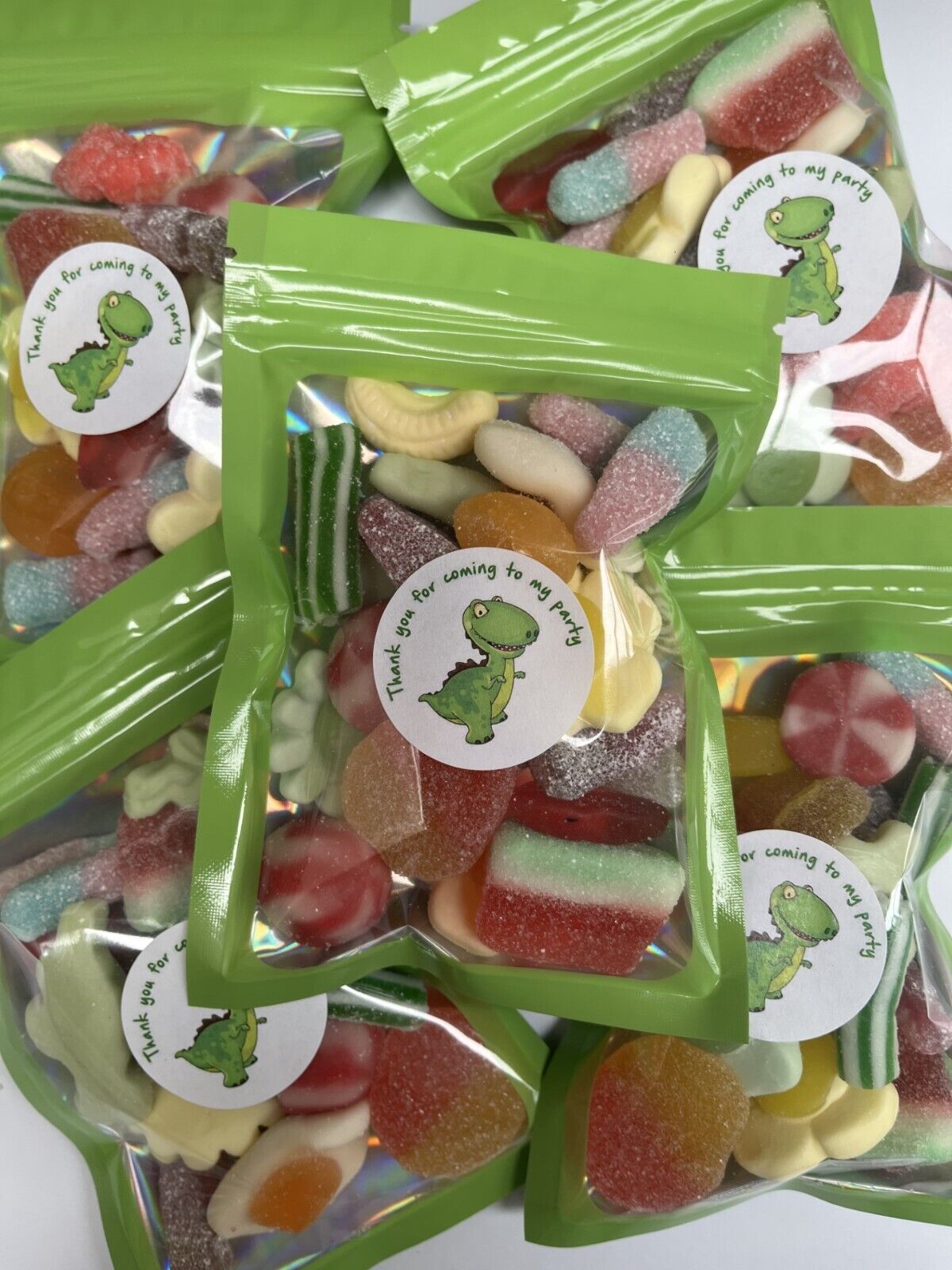 Green Dinosaur Birthday Gummy Jelly Sweet Pouch Party Bag Kids Pick n Mix