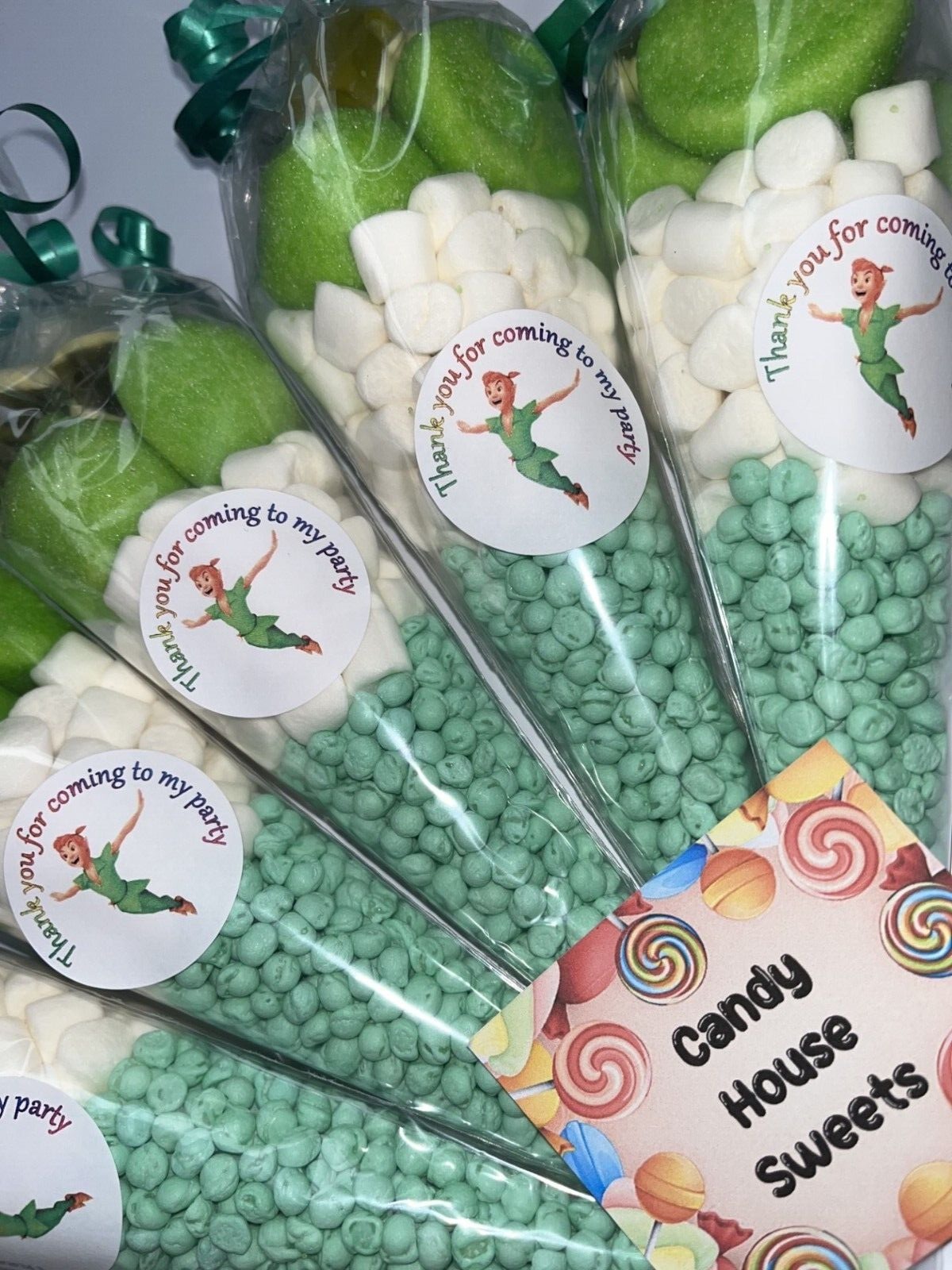 Peter Pan Inspired Themed Birthday Party Kids Green Sweet Cones Bags Favour Candy Chocolate