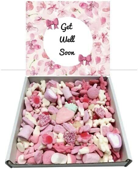 Get Well Soon Gift Pick And Mix 1kg Pink Sweets Box Hamper Present Personalised