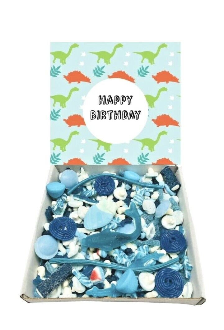 Dinosaur Birthday Pick n Mix 1kg Blue Sweets Box Jelly Sweet Gift Hamper