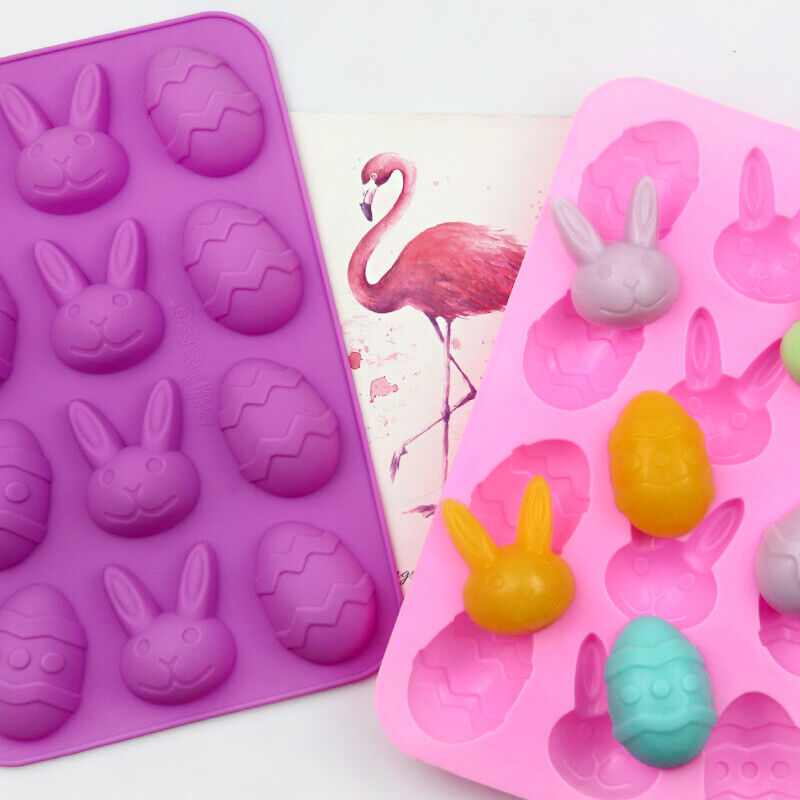 Easter Egg & Bunny 3D Silicone Baking Mould Cake Jelly 12 Cavity 23x15x2cm