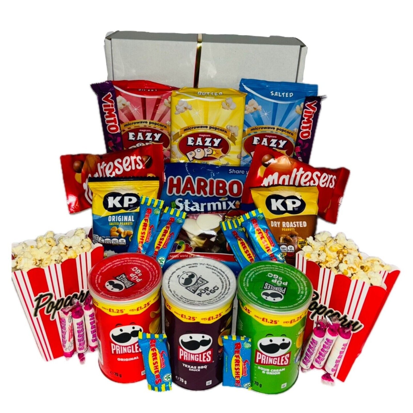 Movie Date Night Savoury Snack Sweets Nuts Pringles Popcorn Haribo Box Hamper