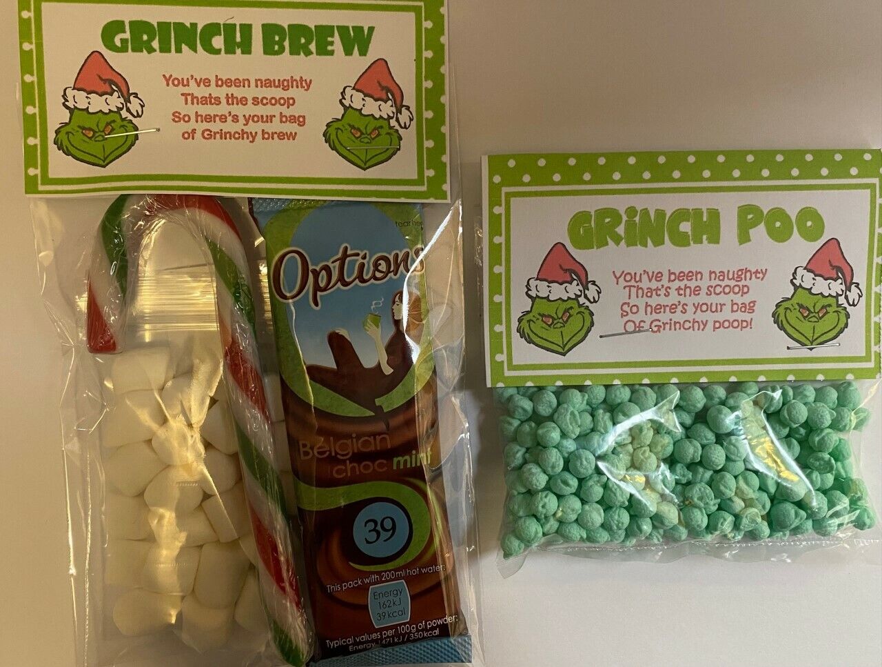 Grinch Poo & Brew Inspired Themed Mini Millions Sweets & Hot Chocolate Set Xmas Eve Box Filler