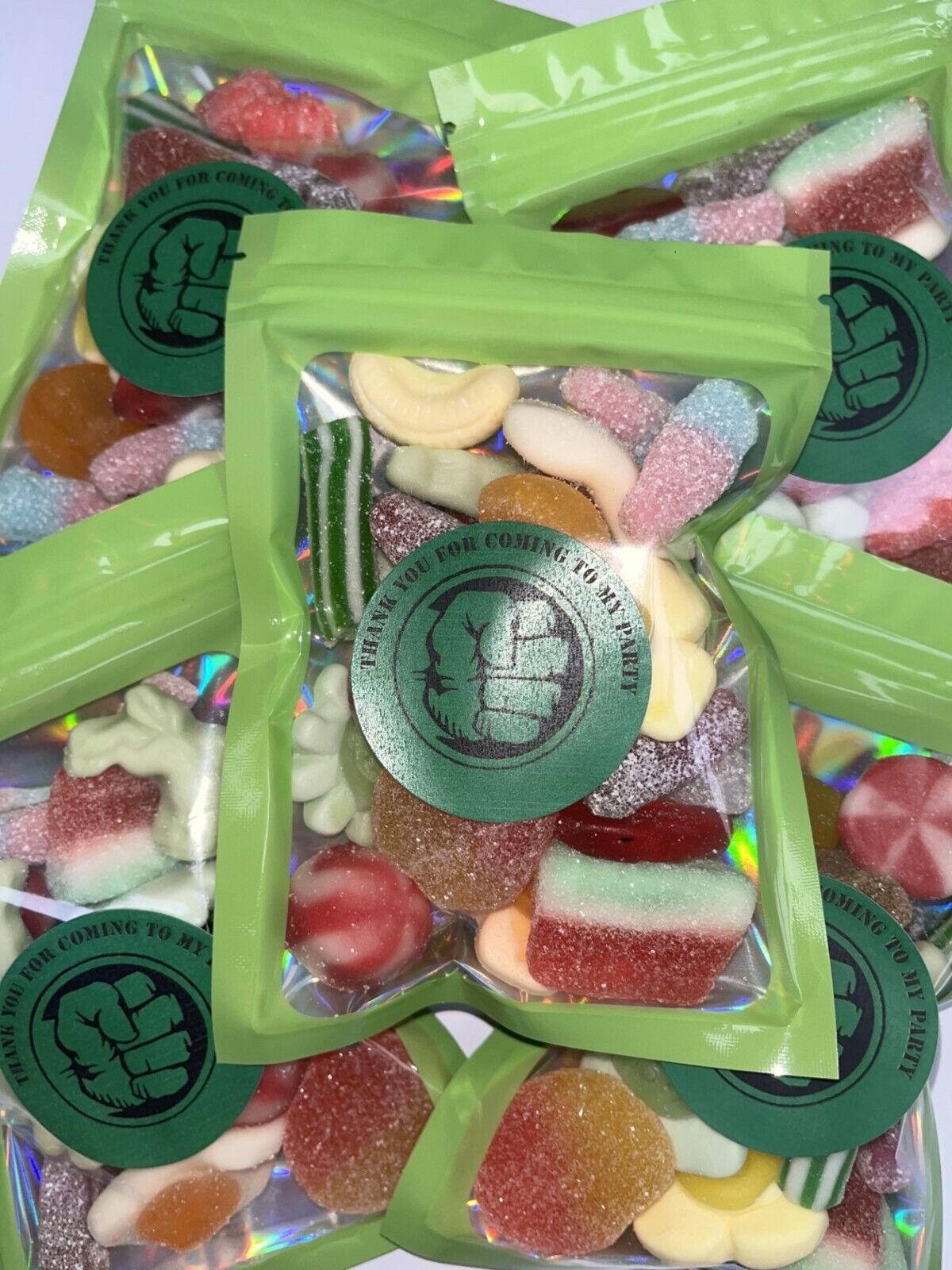 Green Hulk Super Hero Inspired Themed Birthday Gummy Jelly Sweet Pouch Party Bag Kids Pick n Mix