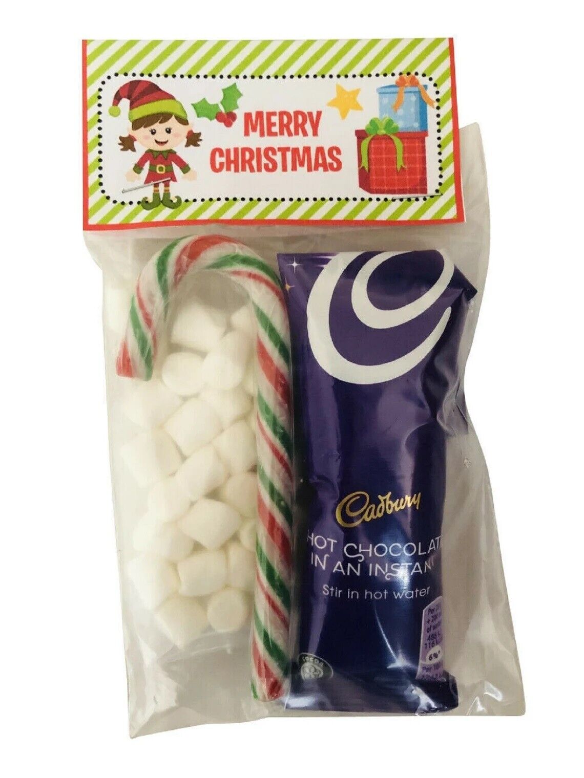 Elf Christmas Cadburys Hot Chocolate Marshmallows & Candy Cane Xmas Eve Gift