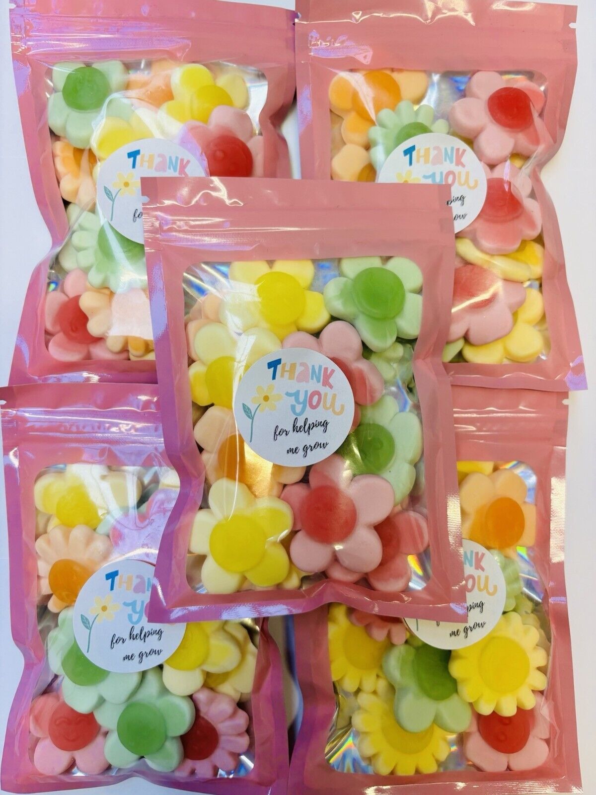 Thank You Teacher Flowers Gummy Jelly Sweet Pouch Bag Pink Pick n Mix Gift