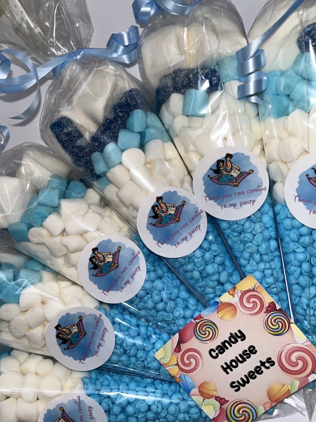 Aladdin Jasmine Inspired Themed Birthday Party Kids Blue Sweet Cones Bags Favour Candy Chocolate