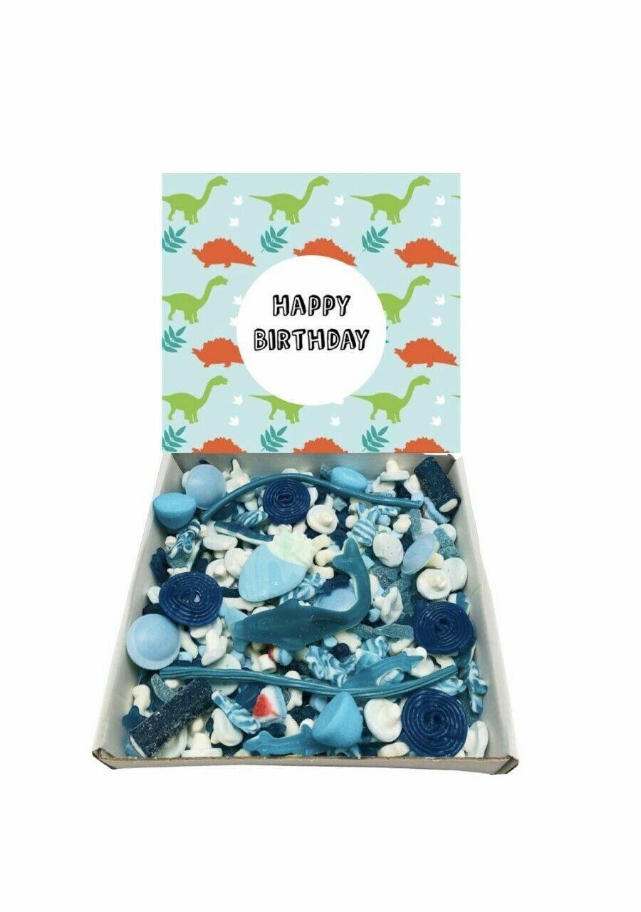 Dinosaur Birthday Pick n Mix 1kg Blue Sweets Box Jelly Sweet Gift Hamper