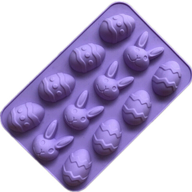 Easter Egg & Bunny 3D Silicone Baking Mould Cake Jelly 12 Cavity 23x15x2cm