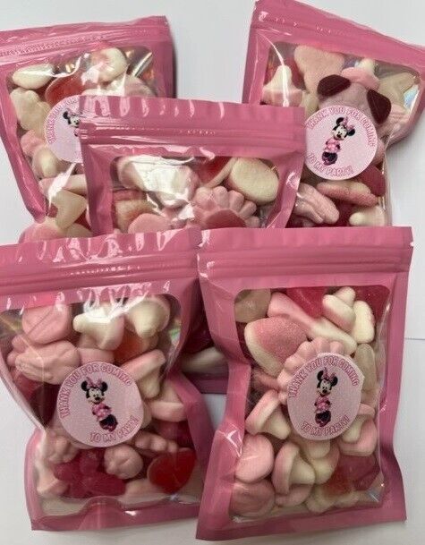 Minnie Mouse Inspired Themed Birthday Gummy Jelly Sweet Pouch Mix Party Bag Kids Pink Pick Mix