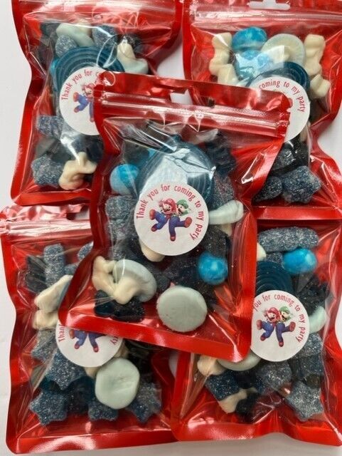 Mario  Inspired Themed Birthday Gummy Jelly Sweet Pouch Mix Party Bag Kids Blue Pick Mix