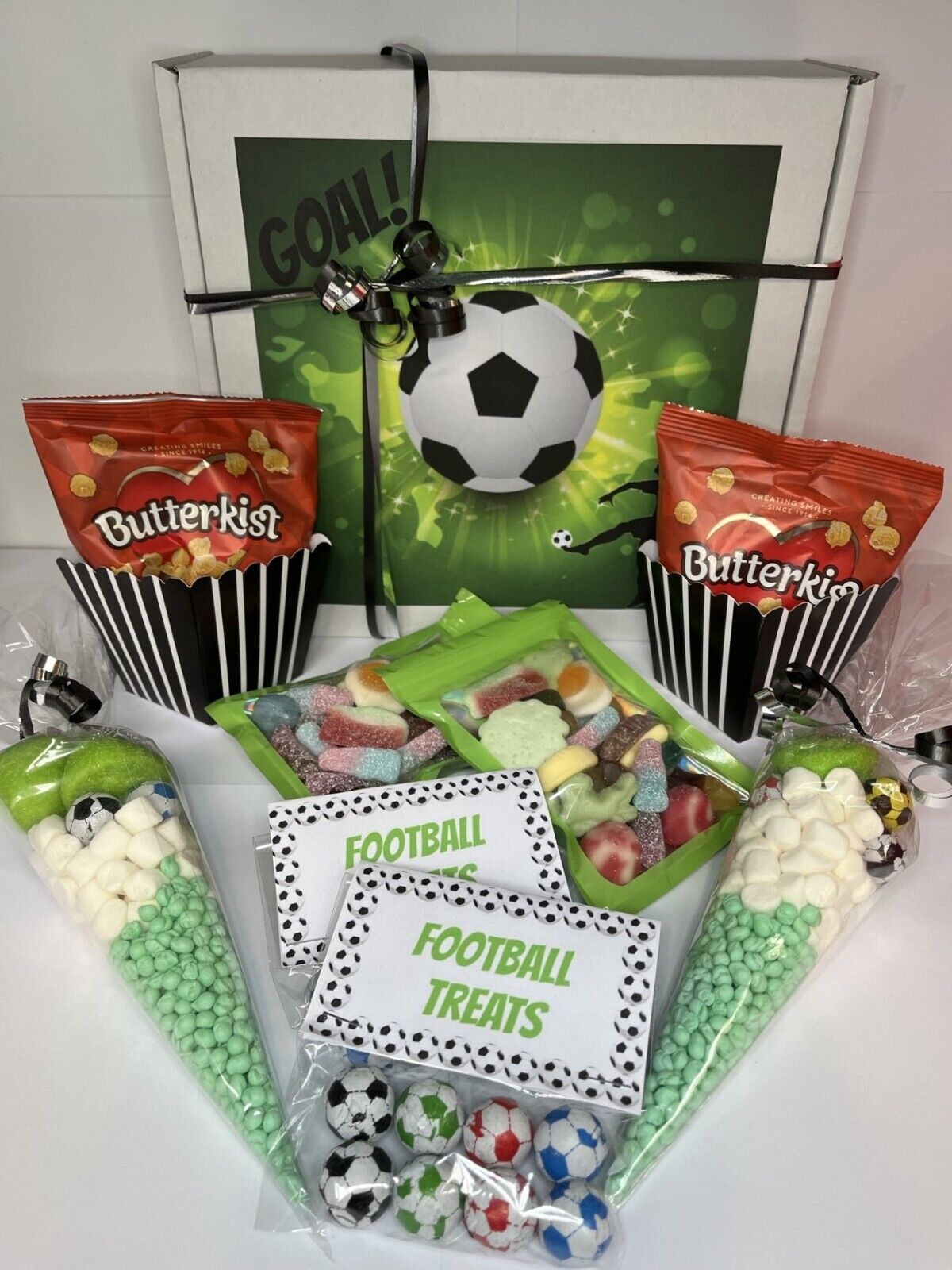 Football Match Game Movie Night Box For 2 Popcorn Sweet Cones Treats Hamper Gift