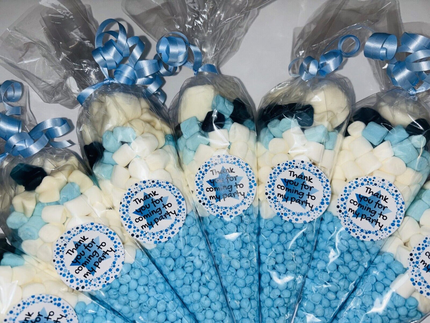 Thank You For Coming To My Party Blue Star Sweet Candy Cones Bag Filled 19cm