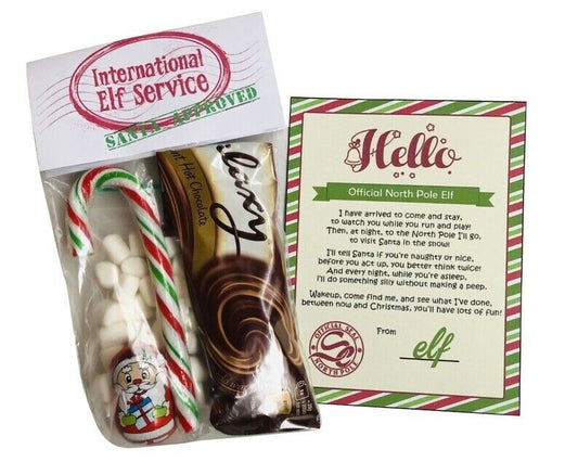 Elf Arrival Letter & Elf Mail Christmas Hot Chocolate Bag Set Xmas