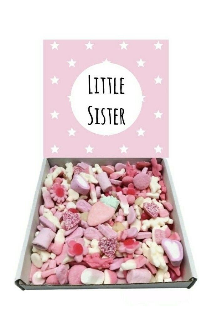 Little Sister Gift Pick n Mix 1kg Pink Sweets Box Gummy Hamper Gift Present